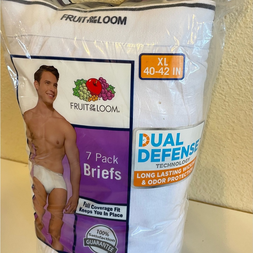 2013 Men's Dual Defense White Briefs Trusas XL 40-42 Fruit of the Loom 7 Pk NEW